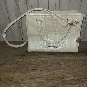 Brahmin Croc Embossed Shoulder Bag Purse Satchel Ivory Handbag Square